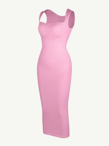 Midi Sleeveless Square Neck Built Bra Shapewear Dress