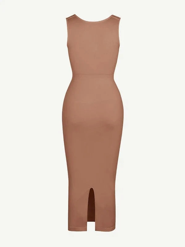 Midi Sleeveless Square Neck Built Bra Shapewear Dress