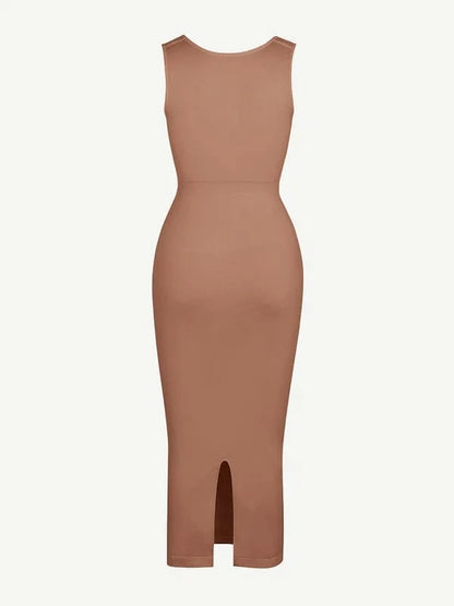 Midi Sleeveless Square Neck Built Bra Shapewear Dress