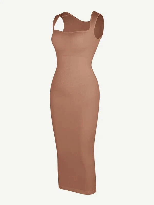 Midi Sleeveless Square Neck Built Bra Shapewear Dress