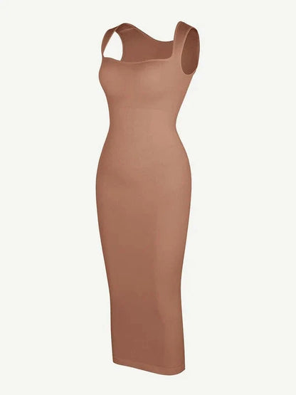 Midi Sleeveless Square Neck Built Bra Shapewear Dress
