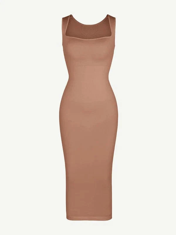 Midi Sleeveless Square Neck Built Bra Shapewear Dress