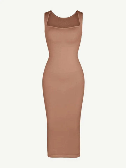 Midi Sleeveless Square Neck Built Bra Shapewear Dress