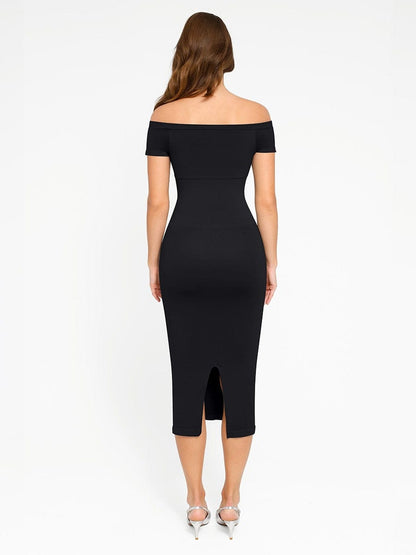 Seamless Off Shoulder Bodycon Shapewear Midi Dress