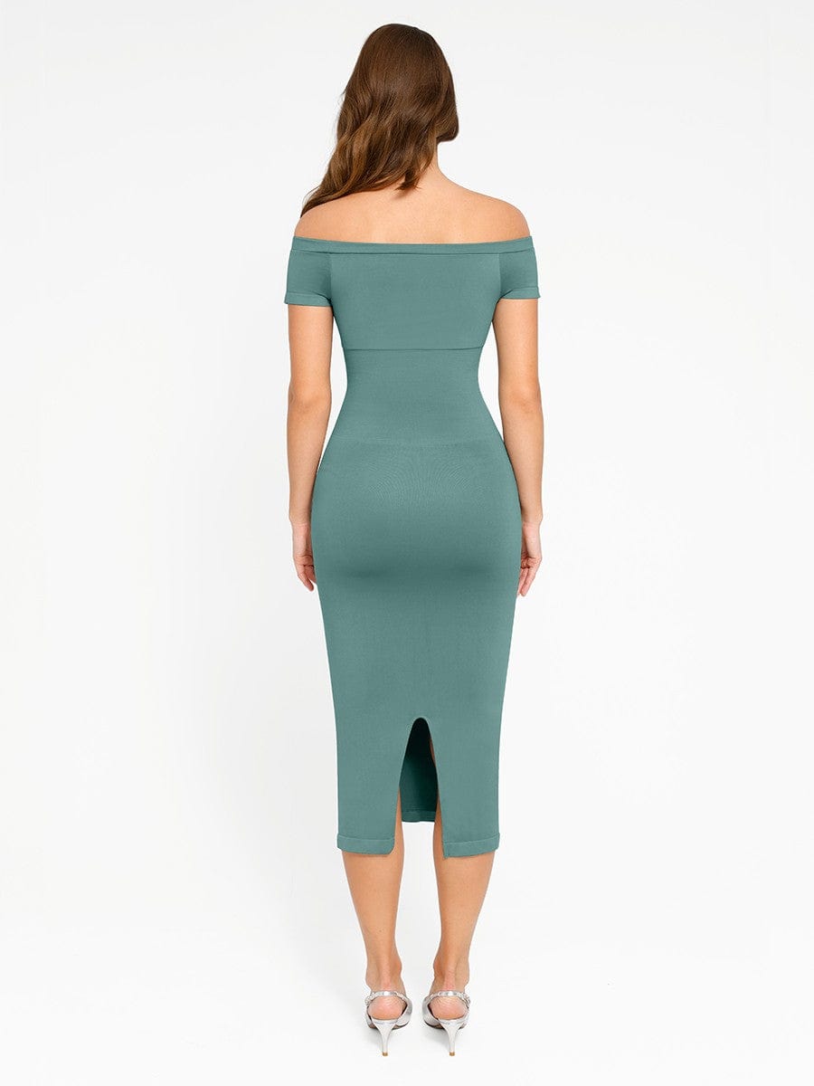 Seamless Off Shoulder Bodycon Shapewear Midi Dress