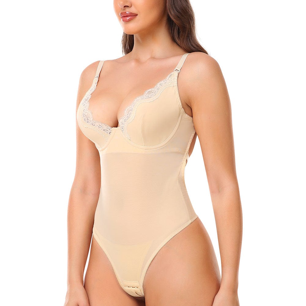 Backless Lace Deep V Shaping Bodysuit for Women Tummy Control & Sculpting Fit