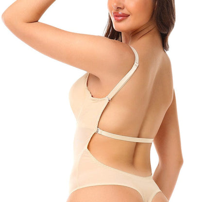 Backless Lace Deep V Shaping Bodysuit for Women Tummy Control & Sculpting Fit