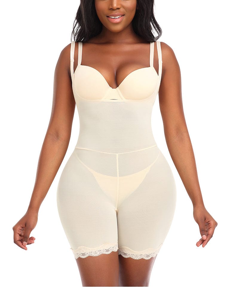 Breathable Lace Shaper Bodysuit with Removable Hip Pads and Adjustable Straps