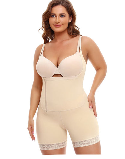 Plus Size One Piece Open Bust Shaping Bodysuit with Side Zipper Closure