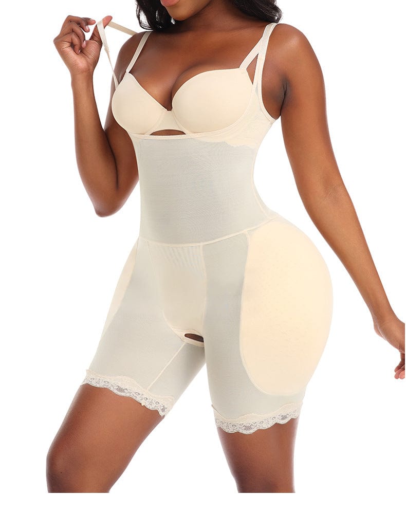 Open Bust Lace Shaping Bodysuit with Hip Pads