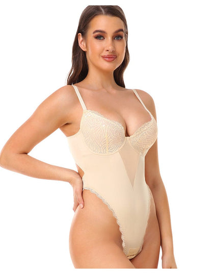Sculpting Low Back Lace Shapewear Bodysuit with Built-In Bra