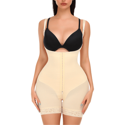 Open Bust Tummy Control Shapewear Bodysuit with Hook and Eye Closure