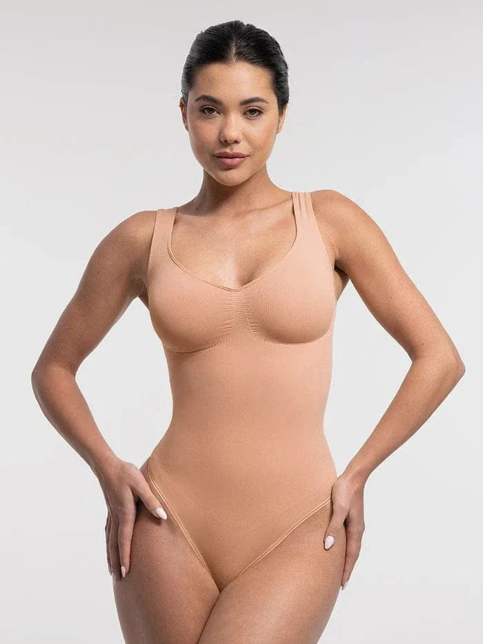 Women Tummy Control and Bust Support Shaping Bodysuit with T-Back Brief
