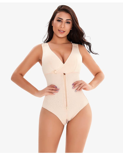 Zippered Tummy Control Bodysuit Shapewear with Adjustable Straps