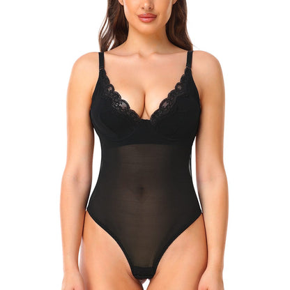 Backless Lace Deep V Shaping Bodysuit for Women Tummy Control & Sculpting Fit