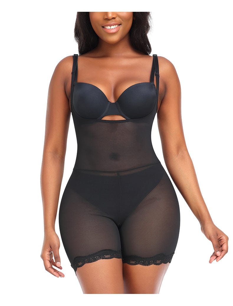 Breathable Lace Shaper Bodysuit with Removable Hip Pads and Adjustable Straps