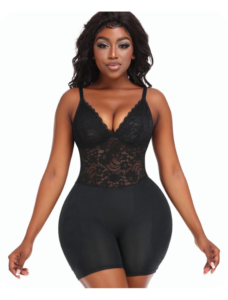 Lace Bum Lifting Shaping Bodysuit with Built-In Bra and Hip Pads