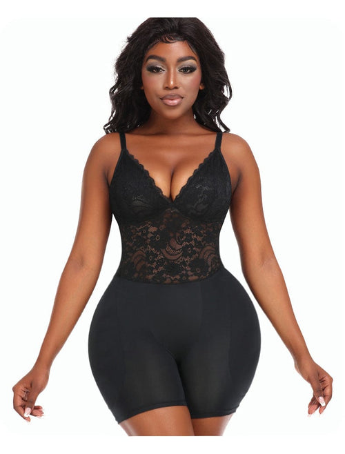Lace Bum Lifting Shaping Bodysuit with Built-In Bra and Hip Pads