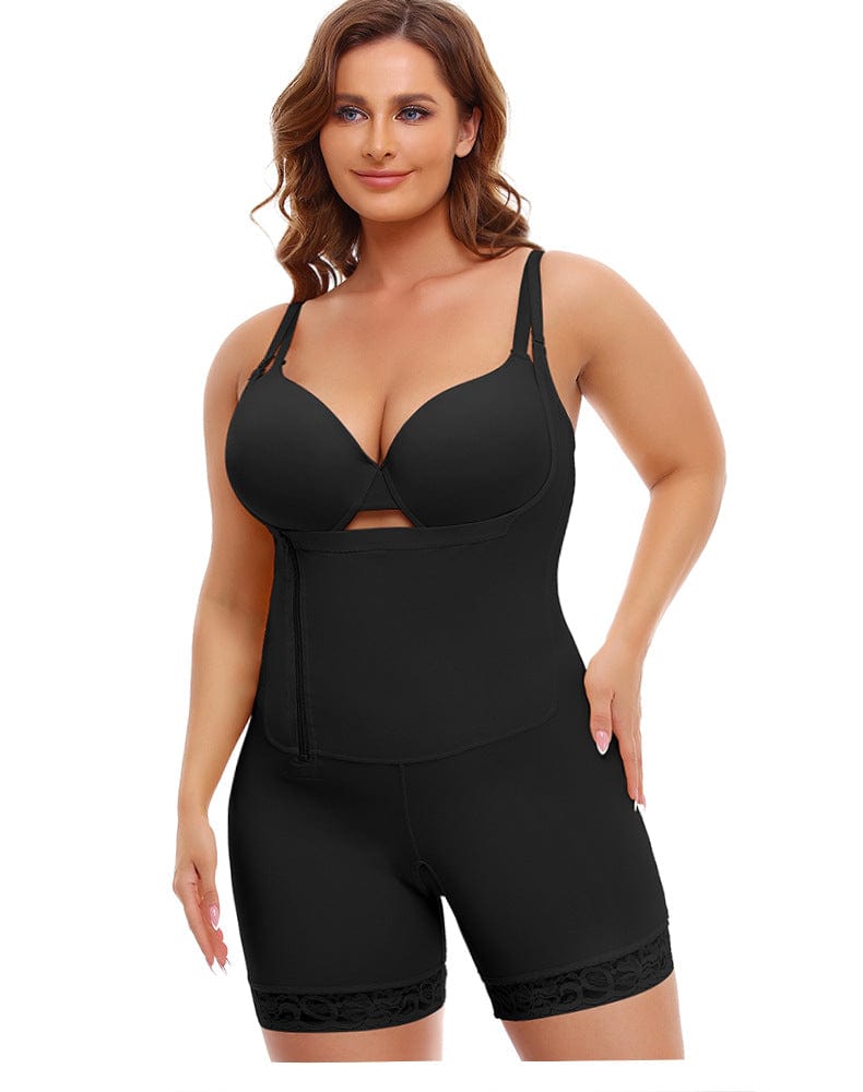 Plus Size One Piece Open Bust Shaping Bodysuit with Side Zipper Closure