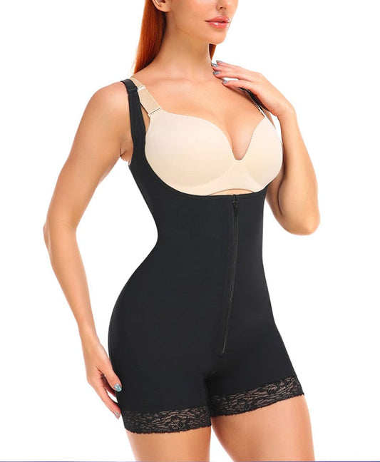 Open Bust Bodysuit Shapewear with Front  Zipper Closure