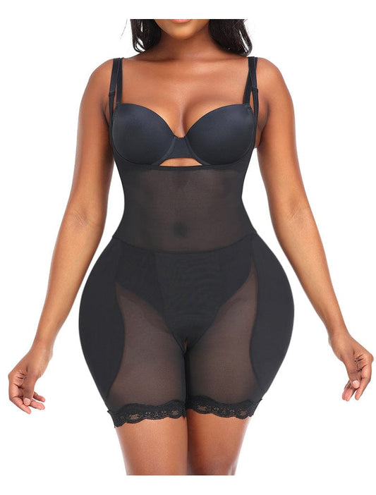 Open Bust Lace Shaping Bodysuit with Hip Pads