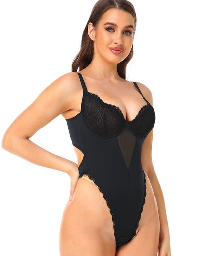 Sculpting Low Back Lace Shapewear Bodysuit with Built-In Bra