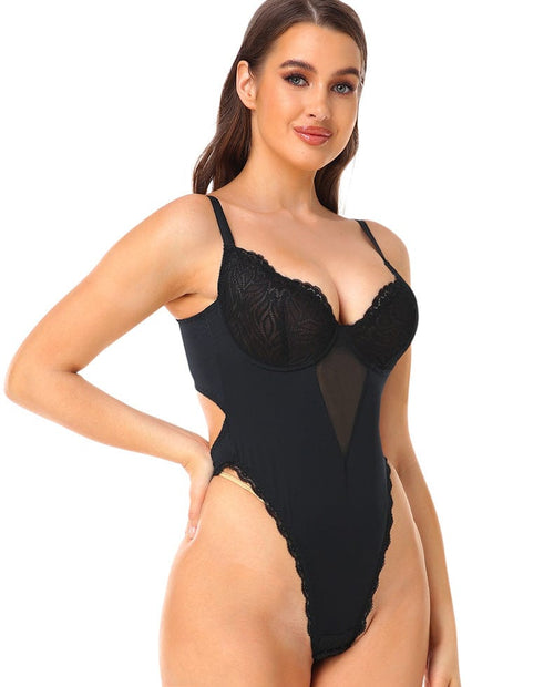 Sculpting Low Back Lace Shapewear Bodysuit with Built-In Bra