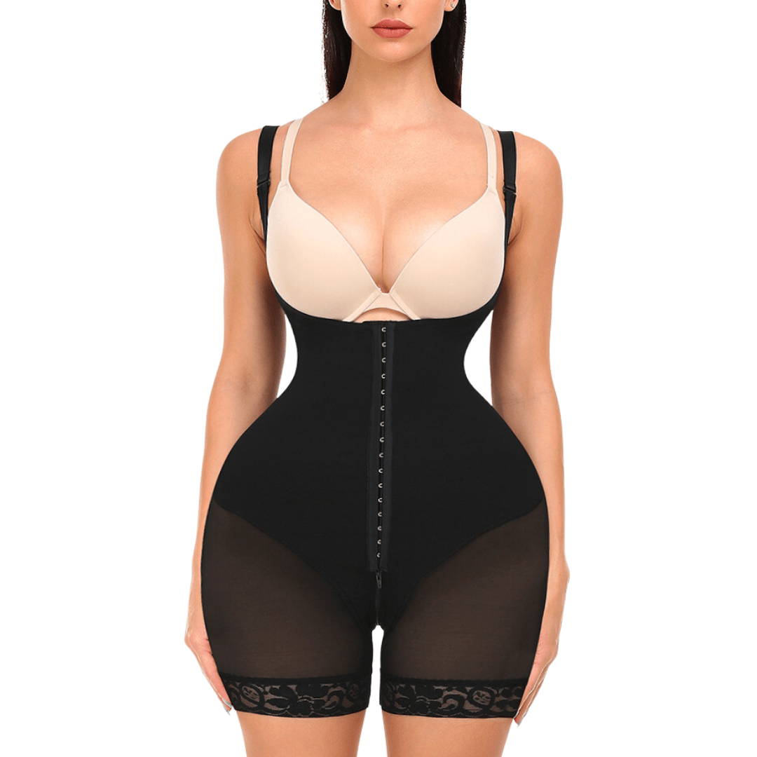 Open Bust Tummy Control Shapewear Bodysuit with Hook and Eye Closure