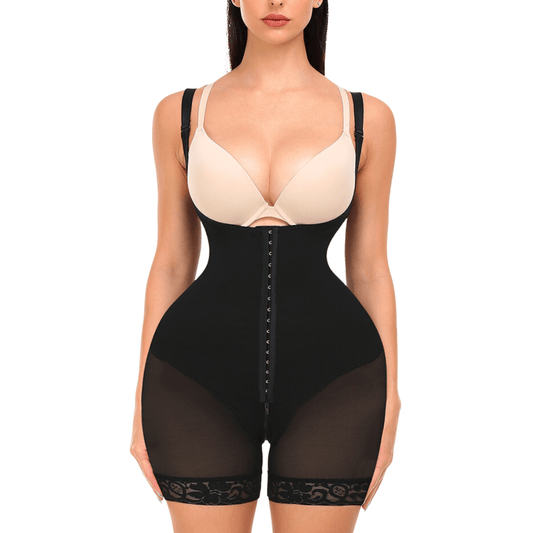 Open Bust Tummy Control Shapewear Bodysuit with Hook and Eye Closure