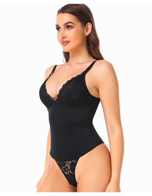 Waist Slimming Shaping Bodysuit with Built-In Bra and Lace Underwear