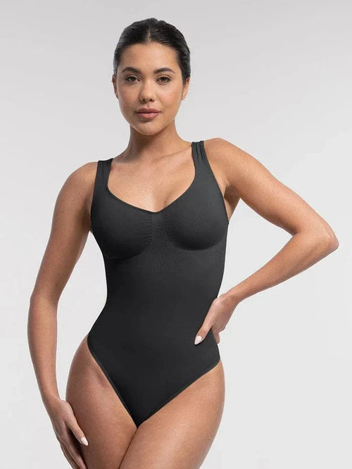 Women Tummy Control and Bust Support Shaping Bodysuit with T-Back Brief