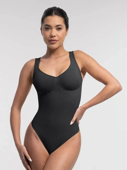 Women Tummy Control and Bust Support Shaping Bodysuit with T-Back Brief