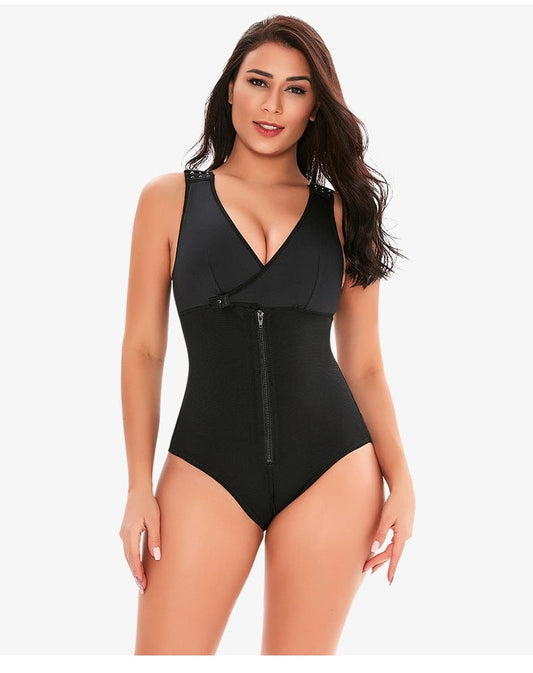 Zippered Tummy Control Bodysuit Shapewear with Adjustable Straps