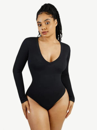 Deep V Neck Tummy Control Thong Shapewear Bodysuit