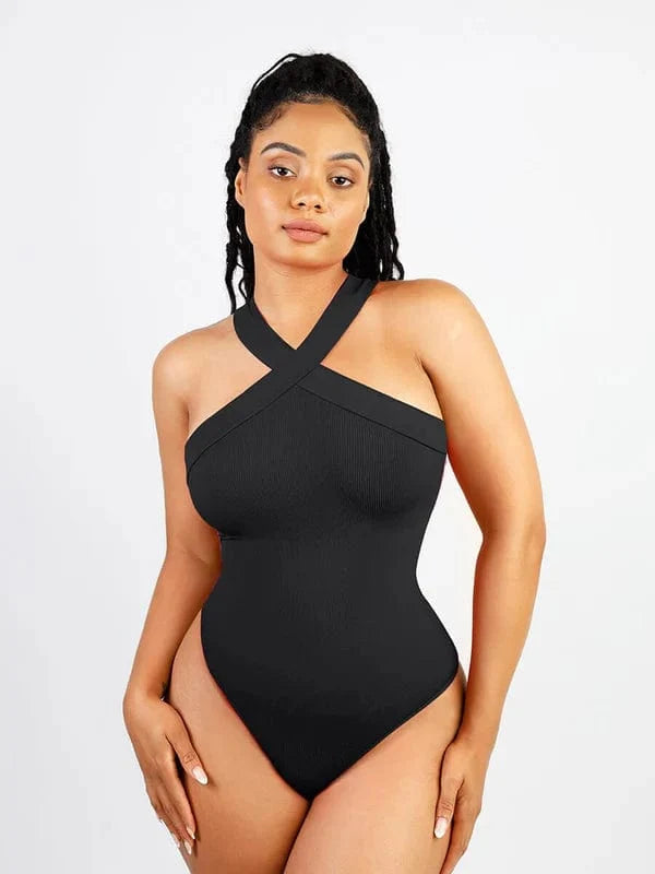 Halter Neck Criss-Cross Seamless Shapewear Bodysuit