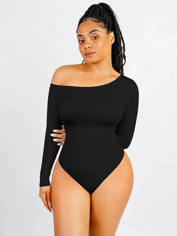 Long Sleeve One Shoulder Shapewear Thong  Bodysuit