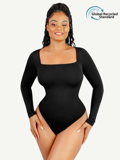 Square Neck Tummy Control Long Sleeve Shapewear Bodysuit