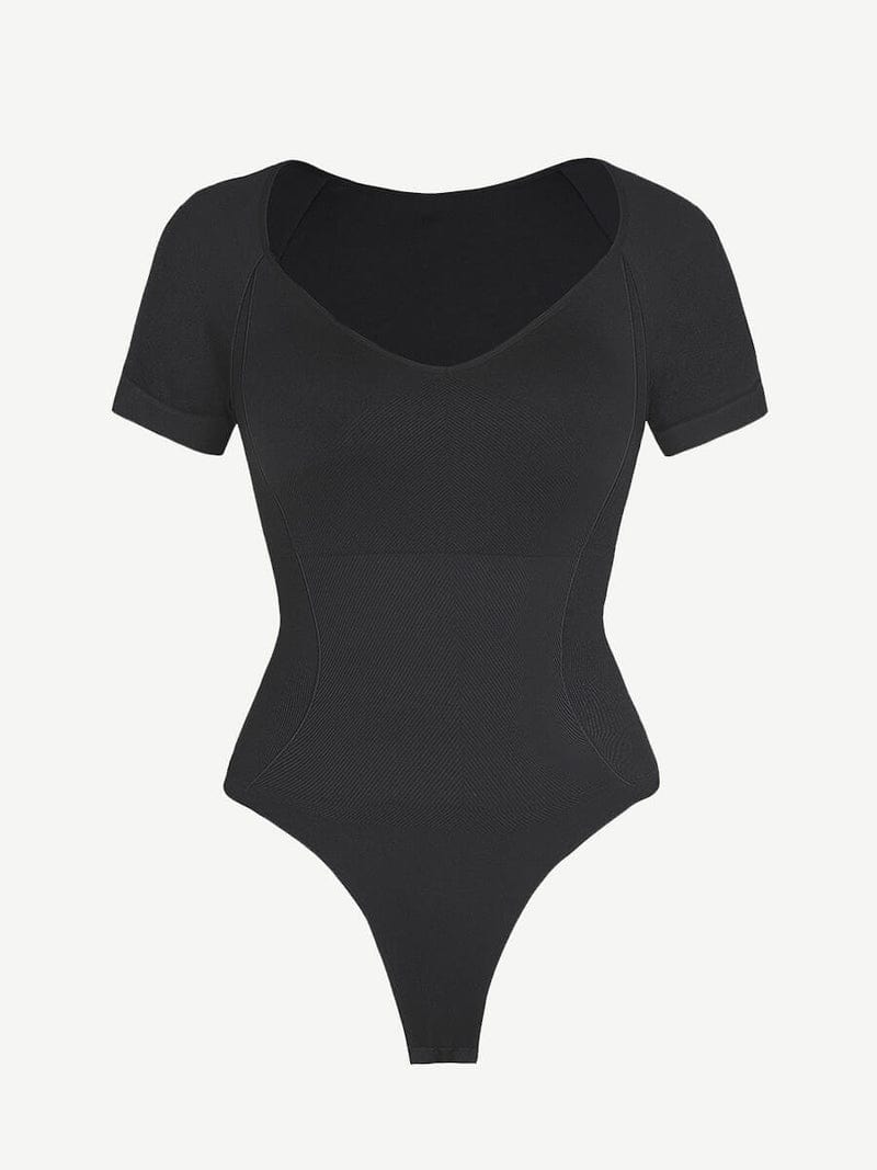 Short Sleeve Plus Size Belly Control Thong Shapewear Bodysuit