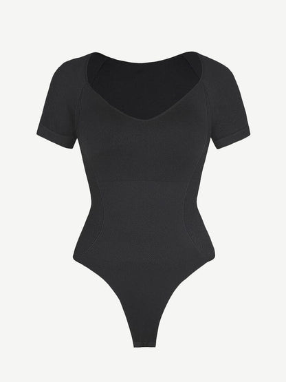Short Sleeve Plus Size Belly Control Thong Shapewear Bodysuit