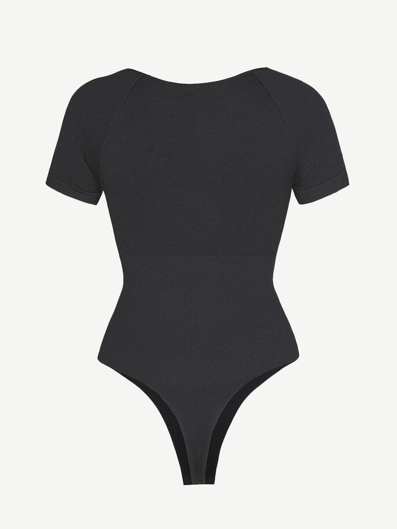 Short Sleeve Plus Size Belly Control Thong Shapewear Bodysuit