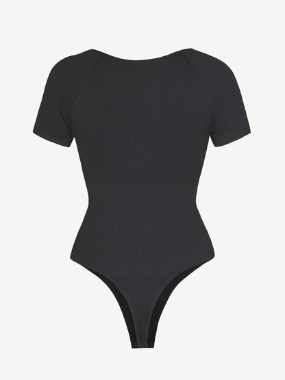 Short Sleeve Plus Size Belly Control Thong Shapewear Bodysuit