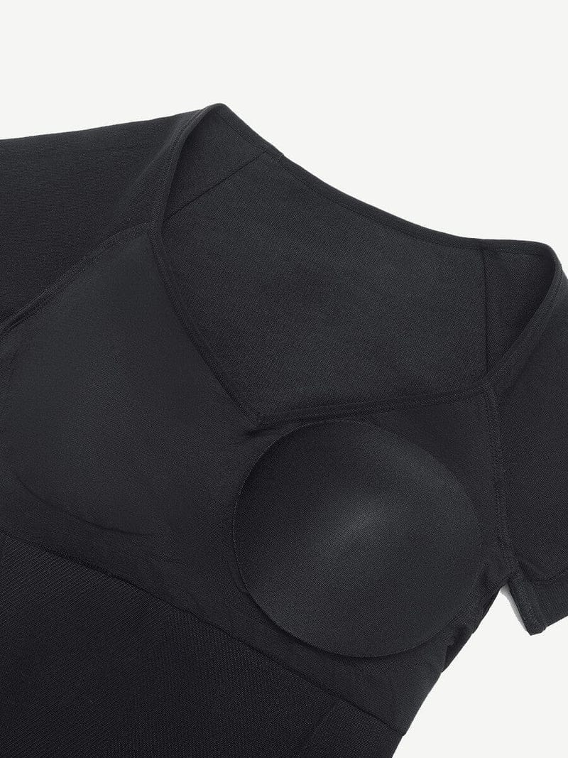 Short Sleeve Plus Size Belly Control Thong Shapewear Bodysuit