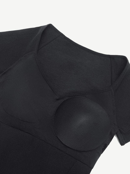 Short Sleeve Plus Size Belly Control Thong Shapewear Bodysuit