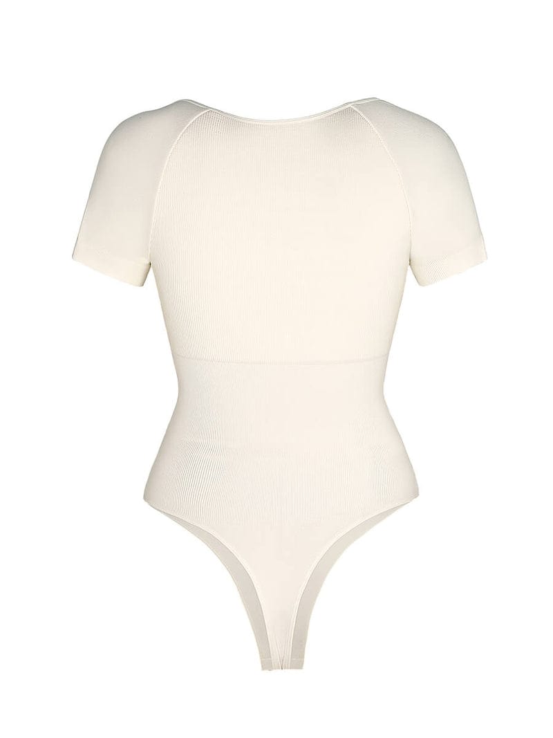 Short Sleeve Plus Size Belly Control Thong Shapewear Bodysuit