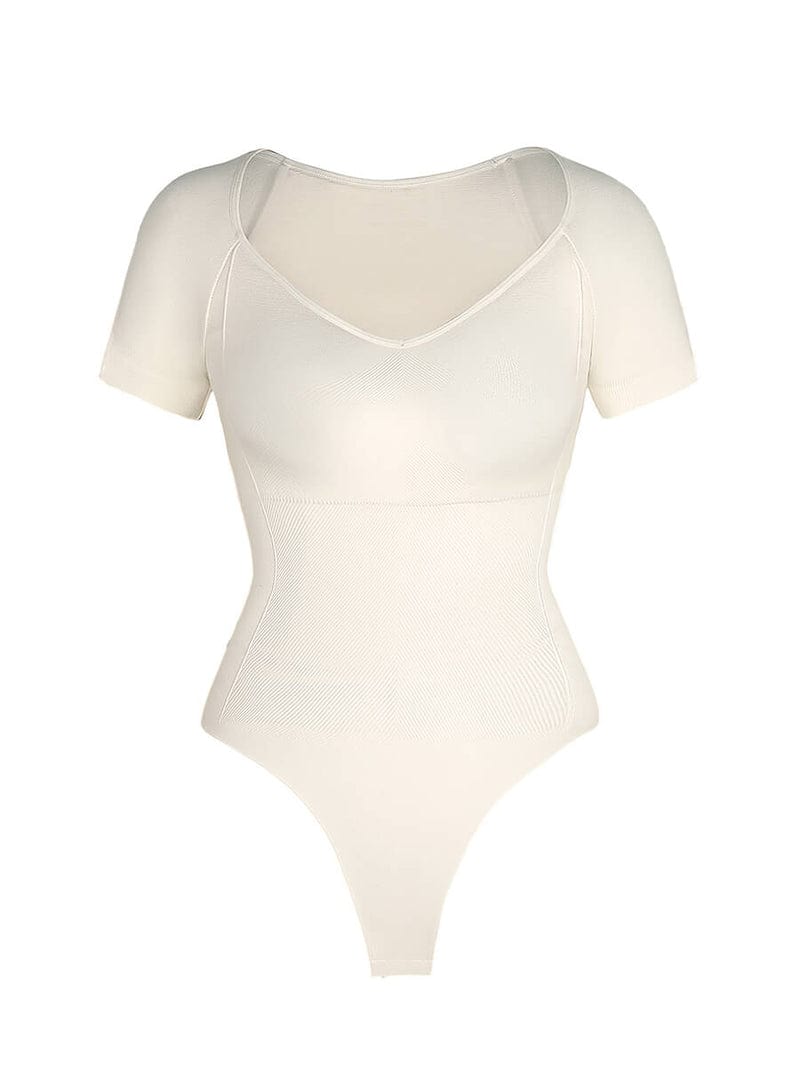 Short Sleeve Plus Size Belly Control Thong Shapewear Bodysuit
