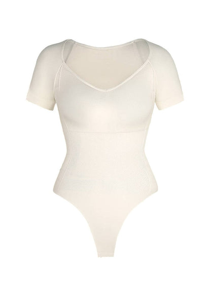 Short Sleeve Plus Size Belly Control Thong Shapewear Bodysuit