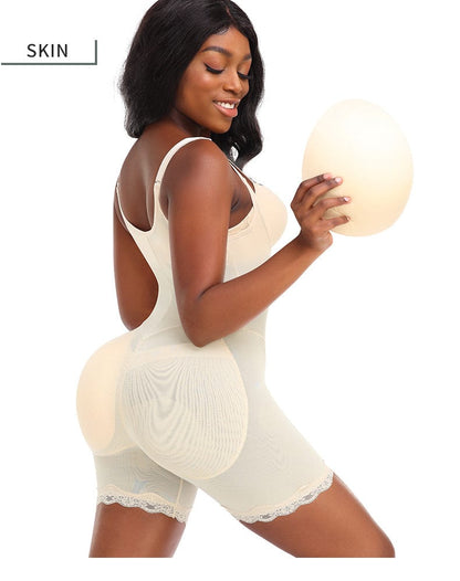 Breathable Lace Shaper Bodysuit with Removable Hip Pads and Adjustable Straps