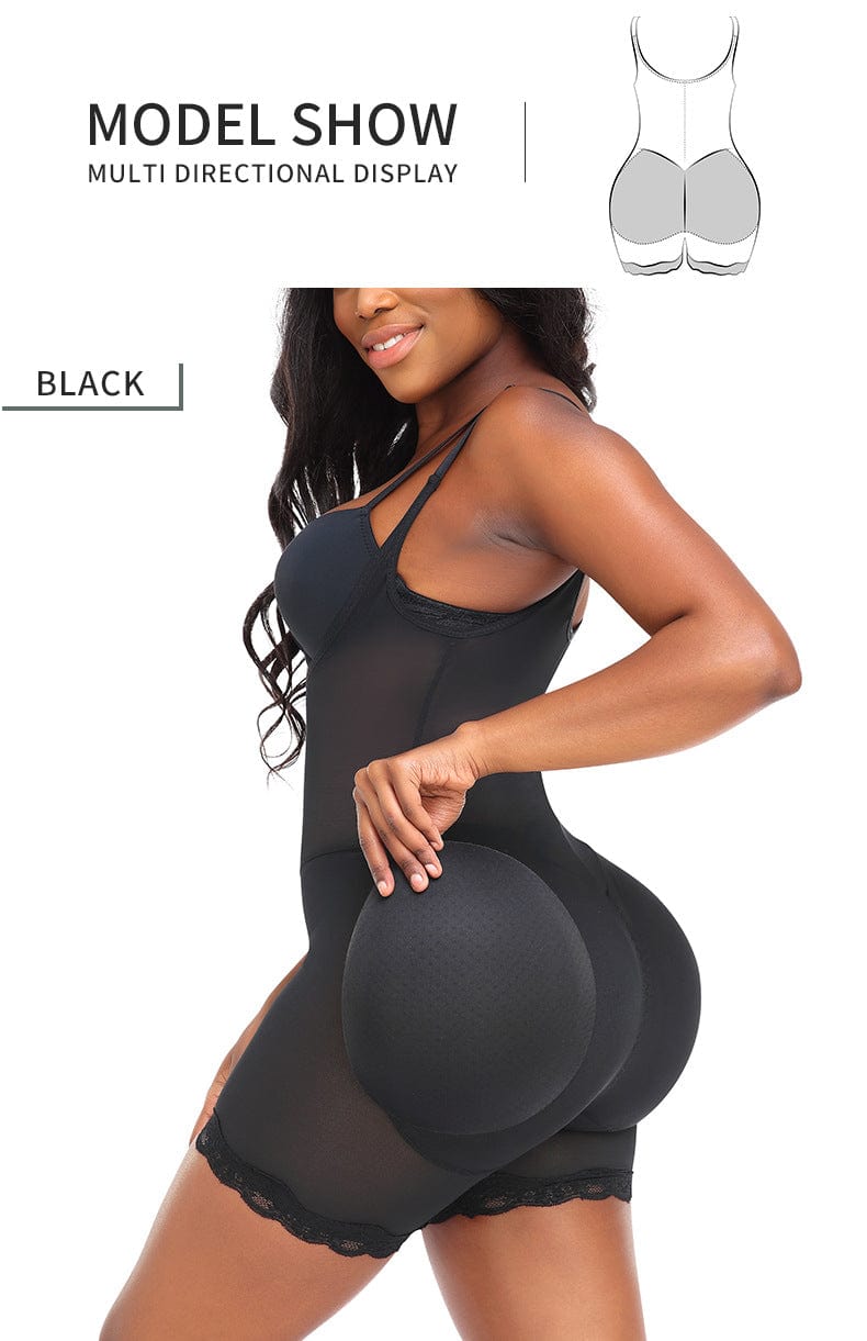Breathable Lace Shaper Bodysuit with Removable Hip Pads and Adjustable Straps
