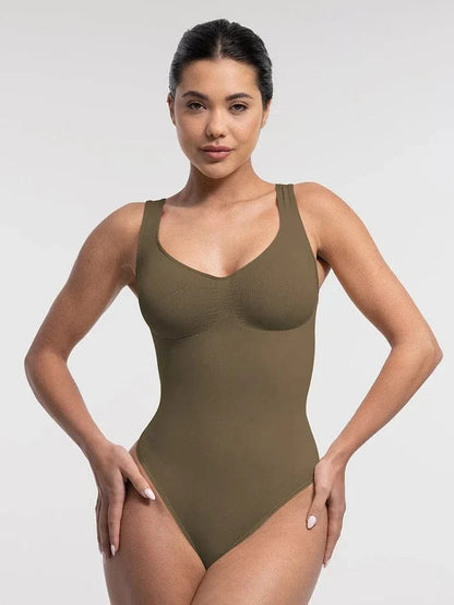 Women Tummy Control and Bust Support Shaping Bodysuit with T-Back Brief