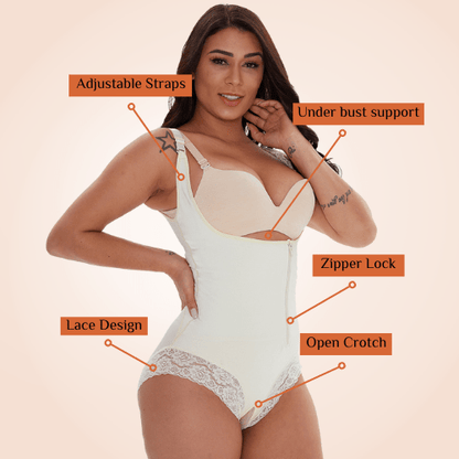 Cross Border Open Gusset Lace Underbust Bodysuit